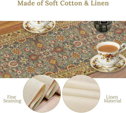 Boho Vintage Elegant Table Runner Farmhouse for Home Farmhouse Kitchen Table Dining Coffee Room Garden Party Wedding Decor 13x72in