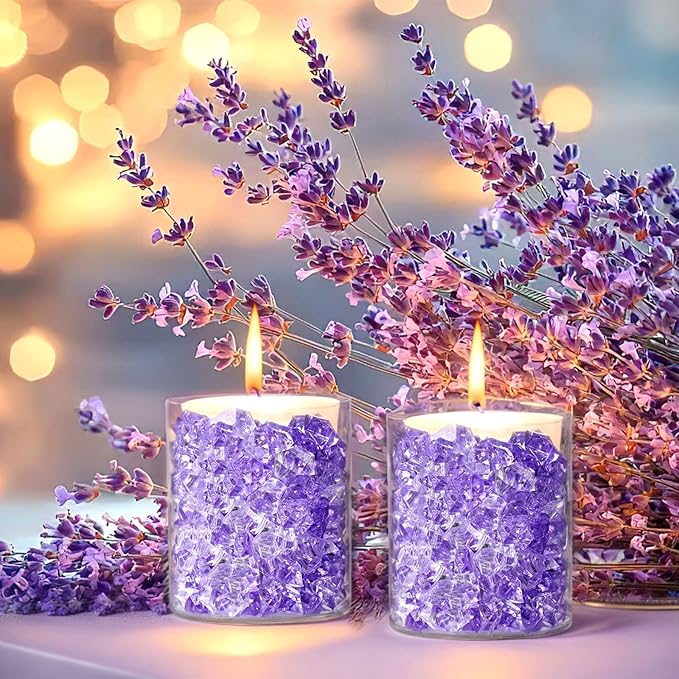 DomeStar 150PCS Fake Ice, Vase Filler Purple Fake Diamonds Plastic Clear Gems Crystals for Table Scatter Decoration