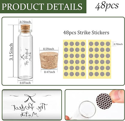 48 Matches Holders Empty Jars with 48 Striker Stickers, Empty Matches in A Jar with Striker DIY Wedding Favors, Candle Holder Containers & Bulk Storage| The Perfect Match Box (0.87x3.15 Inch) (48)