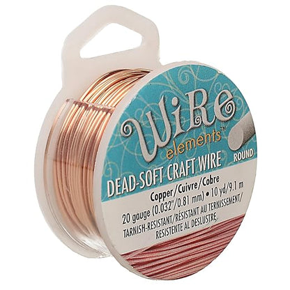The Beadsmith Wire Elements Craft Wire – Tarnish Resistant, Soft Temper, Round, Copper Color – 0.81mm, 20 Gauge, 10 Yard Spool – Jewelry Making, Wire Wrapping, Floral, & Other DIY Crafts