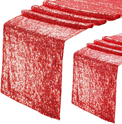 Eternal Beauty Red Table Runner for Wedding, 2PCS-12x108 Sequin Table Runner Decorations for Birthday Parties, Banquets, Graduations,Christmas