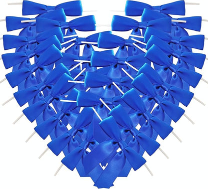 50pcs/Bag 3-1/2" Blue Satin Ribbon Bows with Twist Ties for 4th of July Independence Day Gift Wrapping Packing Holiday Decoration(Blue)