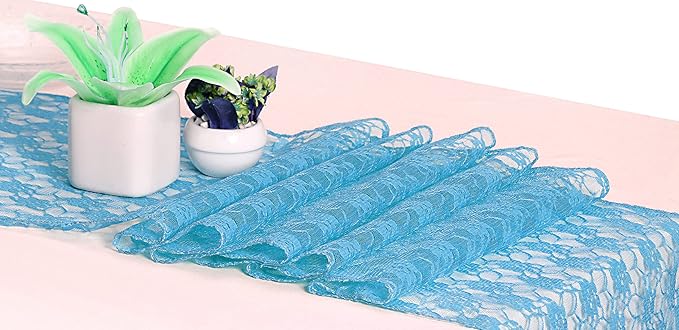 MDS Pack of 25Wedding 12 x 108 inches Lace Table Runner for Wedding, Decorations for Birthday Parties, Banquets, Graduations, Engagements, and Runners fit Rectangle, Round Table- Turquoise
