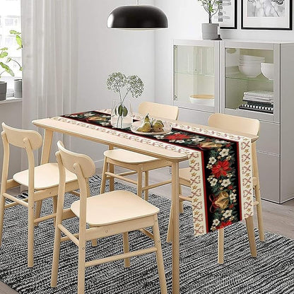 Christmas Table Runner, Xmas Holiday Seasonal Winter Table Cloth Kitchen Dining Table Decoration for Home Party Decor 13x60 Inch