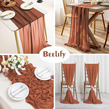 2 Pack 10 Ft Chiffon Table Runner Rust Gauze Long Table Runners 27x120 Inches Sheer Tulle Table Runner for Rustic Wedding Reception Bridal Shower Decorations Birthday Party