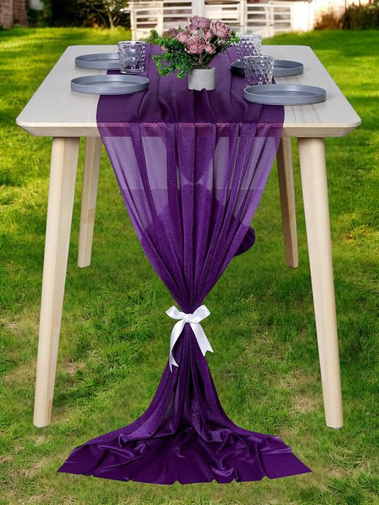 MDS Halloween Chiffon Table Runner - 20 Pack, 29 x 170 Inches, 14ft Each - Sheer Spooky Table Runners for Haunted House Parties, Trick-or-Treat Tables, Witchy Décor, Wedding & Events - Cadbury Purple