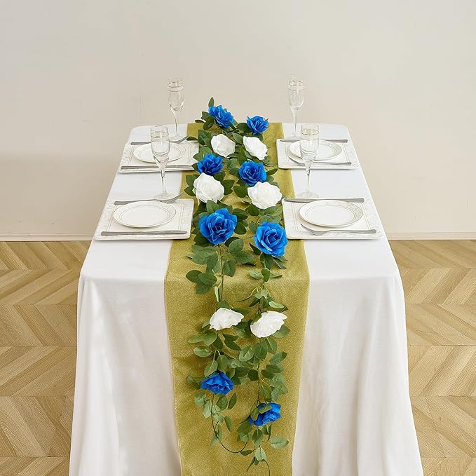 Royal Blue Artificial Rose Garlands Rose Vines Leaves Banners Hanging Floral Garland Fake Rose Flower Vine Wall Decorations
