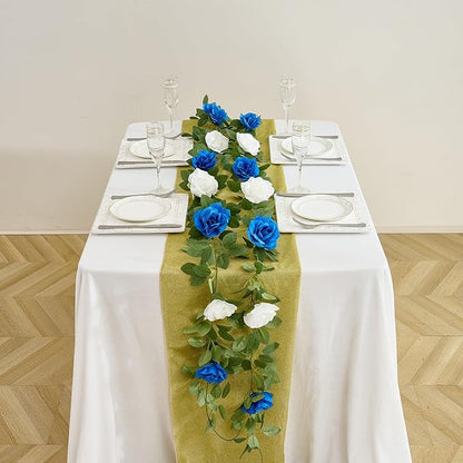 Royal Blue Artificial Rose Garlands Rose Vines Leaves Banners Hanging Floral Garland Fake Rose Flower Vine Wall Decorations