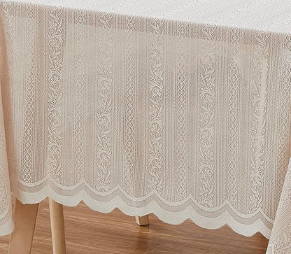 LinenZone Lace Round Tablecloth with Elegant Scalloped Bottom for Any Special Event Such as Wedding, Birthday Party, Baby Shower, Anniversary. Sits 6 to 8 People. (Linda 90 Round, Linen)