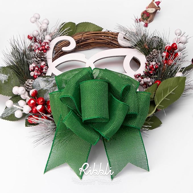 Ribbli Green Burlap Wired Ribbon, 2-1/2” Inch x Continuous 20 Yard, Green Wired Ribbon for Wreaths,Big Bows,Tree Decoration,Outdoor Decoration