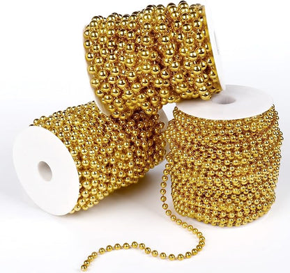 [33 Feet] Gold Pearl Beads Garland, 10MM 11 Yards Gold Faux Pearl Beads String Roll Bulk for DIY Craft Christmas Tree Wedding Party Decoration
