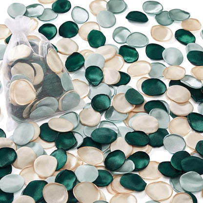 Serwalin 500Pcs Silk Rose Petals for Wedding Vintage Green Flower Girl Petals for Aisle, Basket, Table Decor (3 Color Mixes)