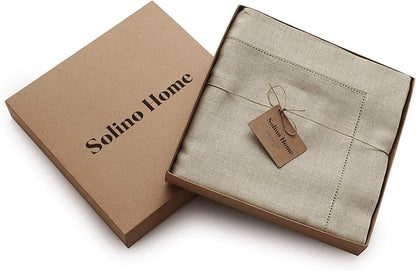 Solino Home Linen Tablecloth for Rectangle Tables 60 x 90 Inch - Classic Hemstitch 100% Pure Linen Natural Table Cloth - Machine Washable Cloth Tablecloth for Fall, Thanksgiving, Christmas, Holiday