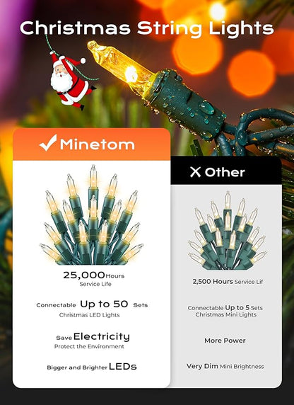 Minetom LED Clear Christmas String Lights, 100 Count 33 Feet LED Christmas Lights Bulb, Christmas Decorations Indoor, White Christma Tree Lights for Indoor Outdoor Xmas Wedding Party Festival
