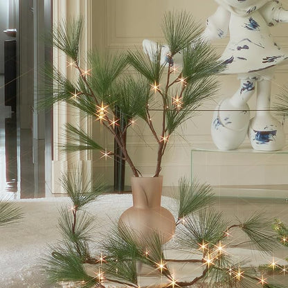 Fudios Lighted Pine Branches with Timer 32IN Battery Operated or USB Plug in, Lit Willow Branches with Lights for Christmas Fireplace Mantle Decor
