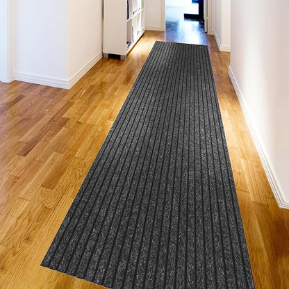 Ottomanson 2'7" x 35' Hallway Runner with Scraper Pile - Extra Durable Non-Slip Rug Mat for Indoor & Outdoor Use - Ideal for Kitchen, Entryway & Garage - High-Traffic Carpet, Black