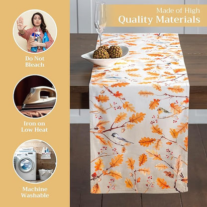 Maison d' Hermine Table Runner 100% Cotton Double Layer Table Runners 108 inches Long for Thanksgiving Christmas Decorations Home Kitchen Dining Party Wedding (Oak Leaves, 14.5" x 108")