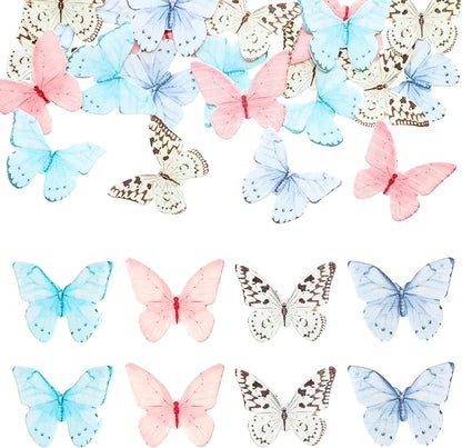 Ephlyn 48Pcs Edible Butterfly Cupcake Toppers Cupcake Picks Edible Butterfly Cupcake Decorations for Theme Baby Shower Kids Birthday Party Cake Supplies Multi