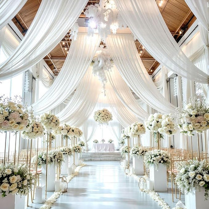 Wedding Arch Draping Fabric,2 Panels 18FT White Wedding Arch Drapes Chiffon Fabric Drapery Arch Decorations for Ceremony Reception Party Ceiling Backdrop