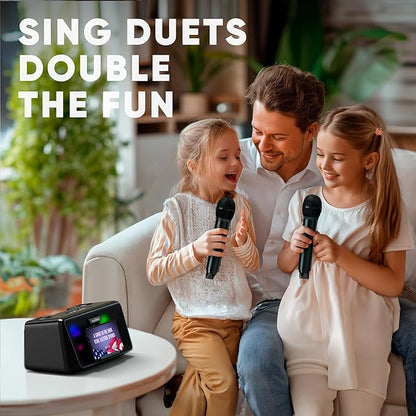 MASINGO Karaoke Machine for Adults and Kids with 2 Wireless Microphones, Portable Bluetooth Singing Speaker, Colorful LED Lights, PA System, Lyrics Display Holder, and TV Cable. Presto G2