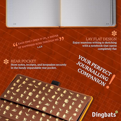 Dingbats* Earth Dotted Writing Journal Notebook A5 - Vegan Leather Hardcover - Ideal for Work, Travel - Pocket, Elastic Closure & Bookmark