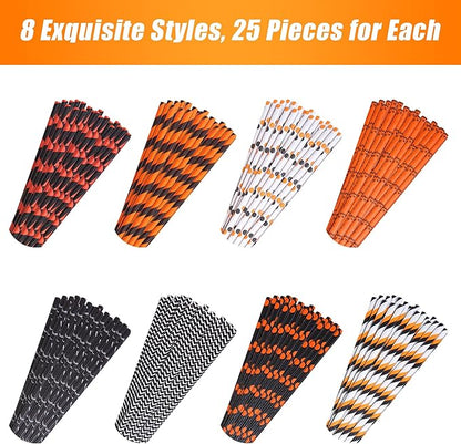 Cooraby 200 Pieces Halloween Paper Straws Pumpkin Bat Spider Web Pattern Straws Black Orange Biodegradable Paper Drinking Straws for Halloween Party Favors, 8 Styles