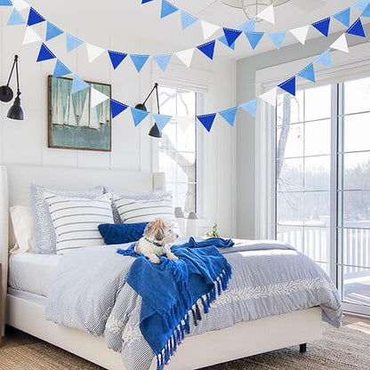 Blue Party Decorations Felt Hanging Triangle Mini Bunting Pennant Banner Flag for Birthday Wedding Baby Shower Bridal Shower Engagement Under The Sea Nautical Ahoy Achor Party Classroom Nursery Decor