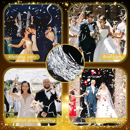 50 Pcs Wedding Fairy Wands with Bells Foil Tinsel Ribbon Stick Wands Tinsel Party Streamers with Bell Glittery Bridal Wedding Send Off Ideas Holiday Celebration (Silver)