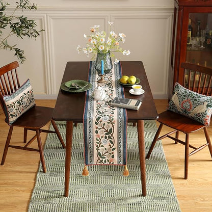 ISAENNE Designer Vintage Elegant Linen Extra Long Table Runner 118 Inches,Colorful Flower Pattern Soft Table Runners for Dining Tables,Thanksgiving,Kitchen Tables,Christmas,12"*118"-Naples C