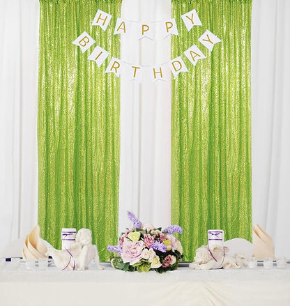 ShinyBeauty Green Sequin Backdrop Curtains 8ft 2 Panels Glitter Backdrops for Photoshoot Shimmer Background Wedding Backdrop Party (4FTx8FT,Olive Green)