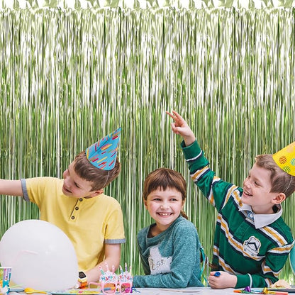 GOER 3.2 ft x 8.2 ft Metallic Tinsel Foil Fringe Curtains Party Photo Backdrop Party Streamers for Birthday,Graduation,New Year Eve Decorations Wedding Decor (5 Pcs,Sage Green)
