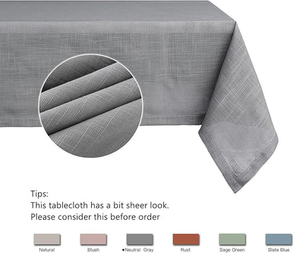 maxmill Lux Faux Linen Tablecloth with Slubby Texture Wrinkle Free Anti-Shrink Soft Table Cloth for Kitchen Dining Tabletop for Outdoor and Indoor Use Rectangle 60 x 84 Inch Neutral Gray