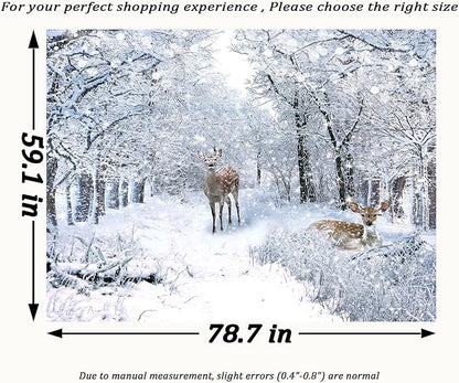 QGHOT Winter Tapestry Wall Hanging, Snow Scene Backdrop Winter Wonderland Wall Decor Snowy Forest Wall Art Nature Woodland Deer Tapestry for Bedroom Room Dorm Party Decoration, Large