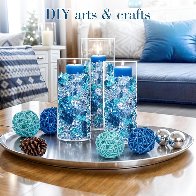 DomeStar 150PCS Fake Ice, Acrylic Blue Gems, Vase Fillers Fish Tank Rocks Aquarium Tank Decor Table Scatter Decoration