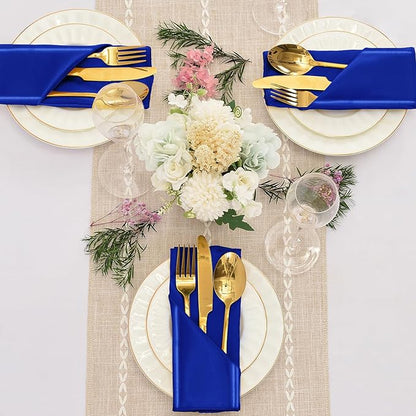 50 Pieces Royal Blue Satin Napkins, 17" x 17" Square Table Napkins, Silky Soft Smooth Washable Napkins for Restaurant, Weddings, Dinner, Party Decoration