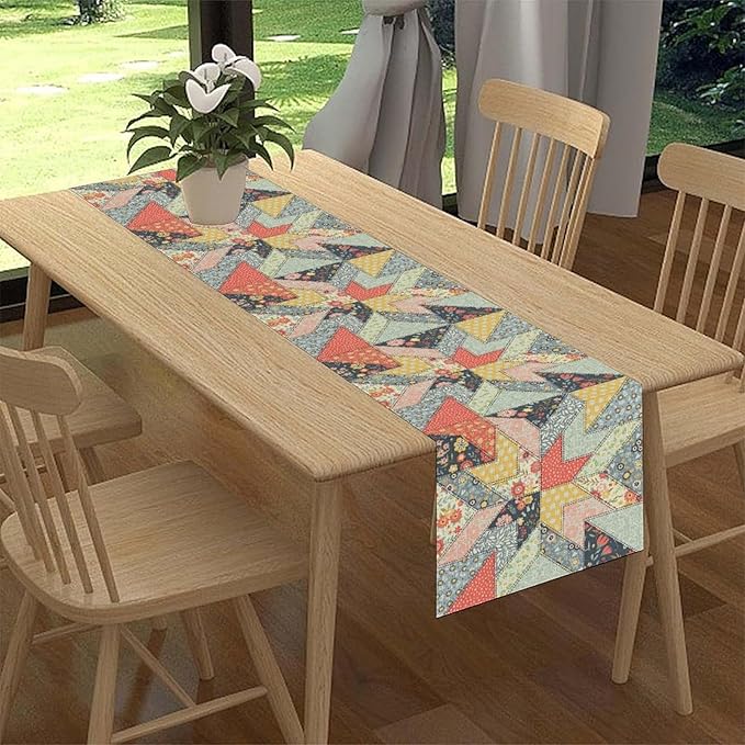 Boho Patchwork Table Runner, Vintage Farmhouse Colorful Wildflowers Bohemian Paisley Flower Table Center Decor for Home Kitchen Dining Patio Holiday Party Indoor Table Decorations, 13"x72" Inch