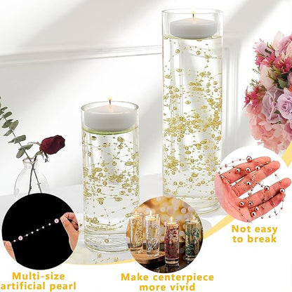 100 PCS Artificial Floating Beads for Centerpieces Vases, Black Gold 8+3mm String Beads for Wedding Party Faux Pearl String for Decorating, String Pearls for Crafts Vase Filler