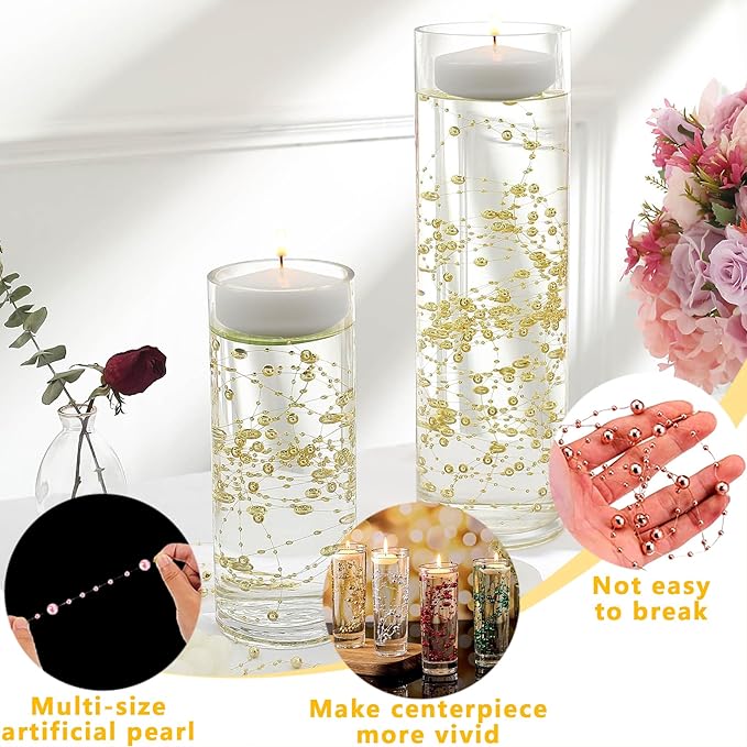 50 PCS Artificial Floating Beads for Centerpieces Vases, Rosered 8+3mm String Beads for Wedding Party Faux Pearl String for Decorating, String Pearls for Crafts Vase Filler