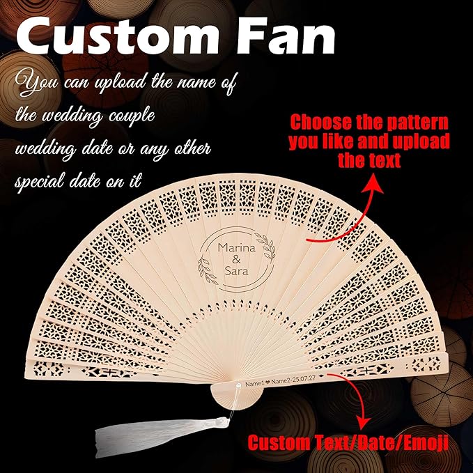 100 PCS Custom Fans Personalized Folding Fans for Line Dancing Wooden Hand Fan Wedding Favors Bulk Fans for Guests Party Event Use (Style09)