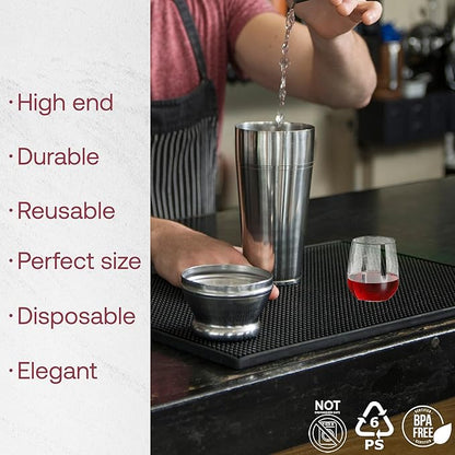 Smarty Had A Party 12 oz Clear Plastic Stemless Wine Glasses (64 Pieces) – Classy Disposable Stemless Cups, Unbreakable Drinkware – Plastic Spritz Glasses for Weddings & Parties; Wine Party Supplies