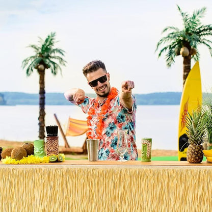 Fovths 6 Packs Luau Grass Table Skirt Fringe Straw Grass Skirt 108 x 30 Inch Hibiscus Hawaiian Table Skirts Rectangle Tropical Luau Party Decorations for Hawaiian Luau Decorations