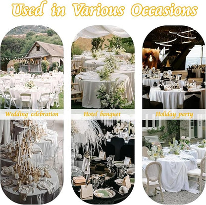 KKJIAF 1 Pack Round Table Cloths 90 Inch, White Overlay Round Satin Table Cover, Silky Satin Dining Tablecloths for Wedding Buffet Parties Banquet Decoration