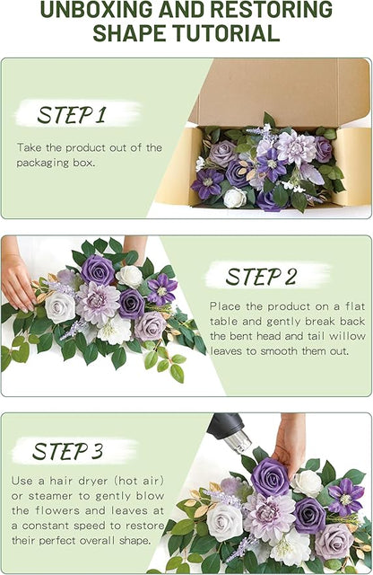 Wedding decor (pack of 2) Welcome Sign Flower Backdrop Garland For Ceremony Reception Wall Easel Home Decoration Entryway Faux Outdoor Board Head Table Decor (Lilic & Cream)