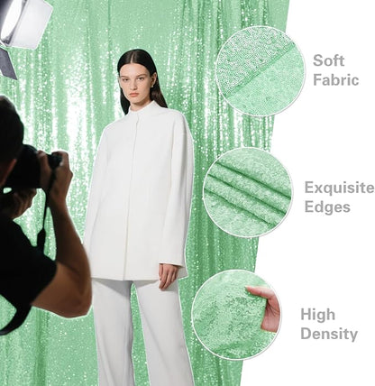 Mint Green Sequin Backdrop Curtain 4 Pieces 2FTx8FT Glitter Photography Backdrop for Party Wedding Birthday Christmas Decorations