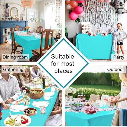 Hiasan 2 Pieces Solid Rectangle Tablecloth - Waterproof and Spillproof Washable Polyester Fabric Table Cloth for Kitchen and Dining Room, Aqua, 54 x 108 Inch