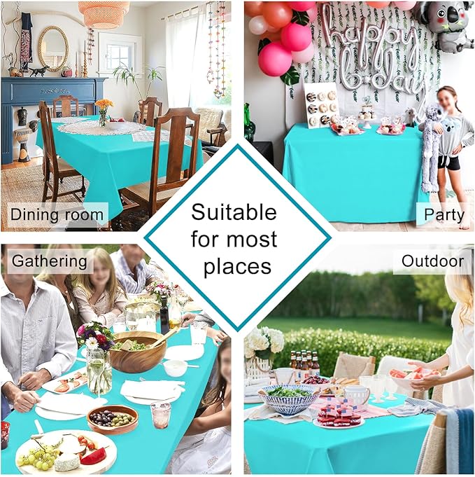 Hiasan 2 Pieces Solid Rectangle Tablecloth - Waterproof and Spillproof Washable Polyester Fabric Table Cloth for Kitchen and Dining Room, Aqua, 60 x 120 Inch