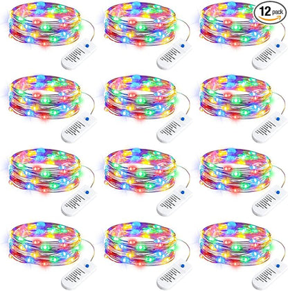 Minetom 12 Pack Fairy Lights Battery Operated String Lights, 8 Modes & Timer, 7ft 20LED Multicolor Waterproof Silver Wire Twinkle Lights, Firefly Starry Moon Lights for Mason DIY Christmas Wedding