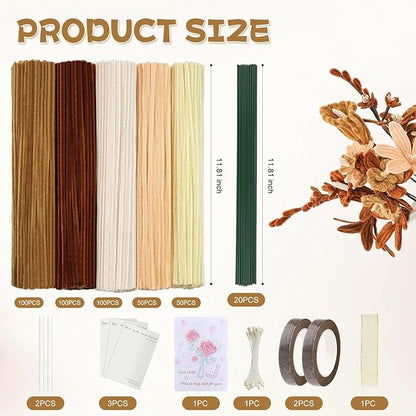 400 PCS Soft Pipe Cleaners Bulk,5 Colors Pipe Cleaners Craft for Flowers with Floral Wire,Gardening Tape,Greeting Card,Bouquet Paper,Hot Glue Stick,Stamen & Ribbon,Ideals for DIY Holiday Deco