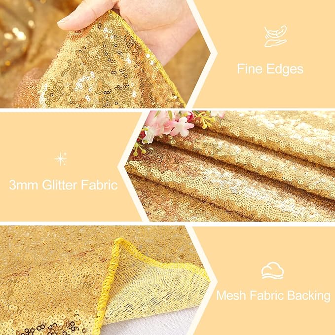 Sequin Table Runners 2 Pieces Gold Table Runners 12x72 Inch Glitter Dining Table Cover for Party Wedding Birthday Reception Banquet Decoration Spring Party Chair Sashes
