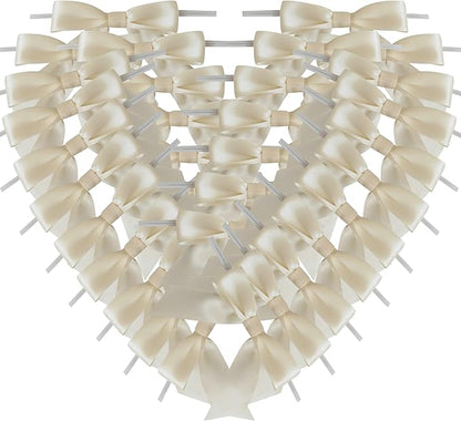 50pcs 3-1/2" Mini Satin Ribbon Bows with Twist Ties for Crafts Cream Color for Gift Wrapping Packing Holiday Candy Decoration (3.5"-Ivory)
